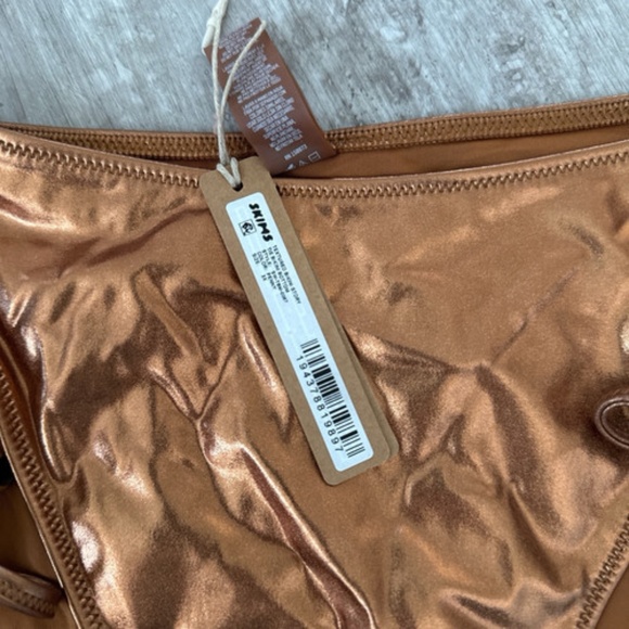 NWT Skims Metallic Swim Tie Bikini Bottoms Carbon 3X (BB-TNG-2804) - Picture 3 of 3